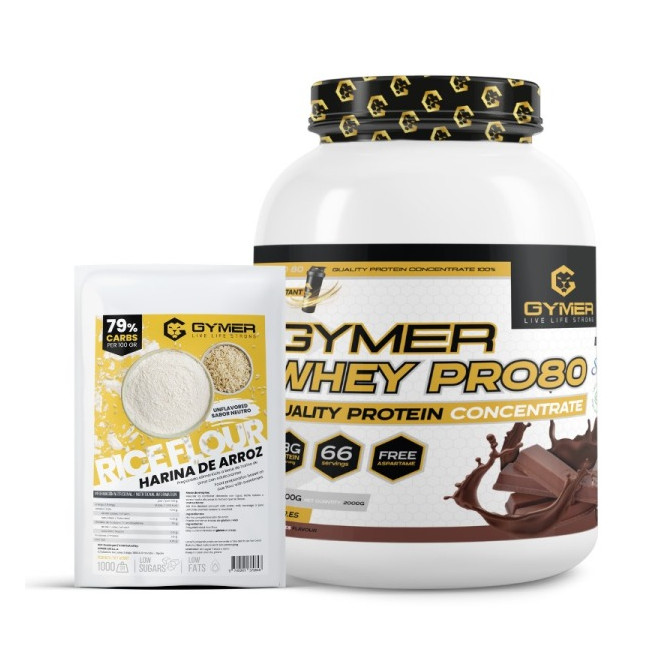 Proteína Whey Pro80 2 Kg + Harina de Arroz GYMER